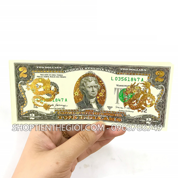 Tiền 2 USD in hình Con Rồng 3D nhũ vàng 